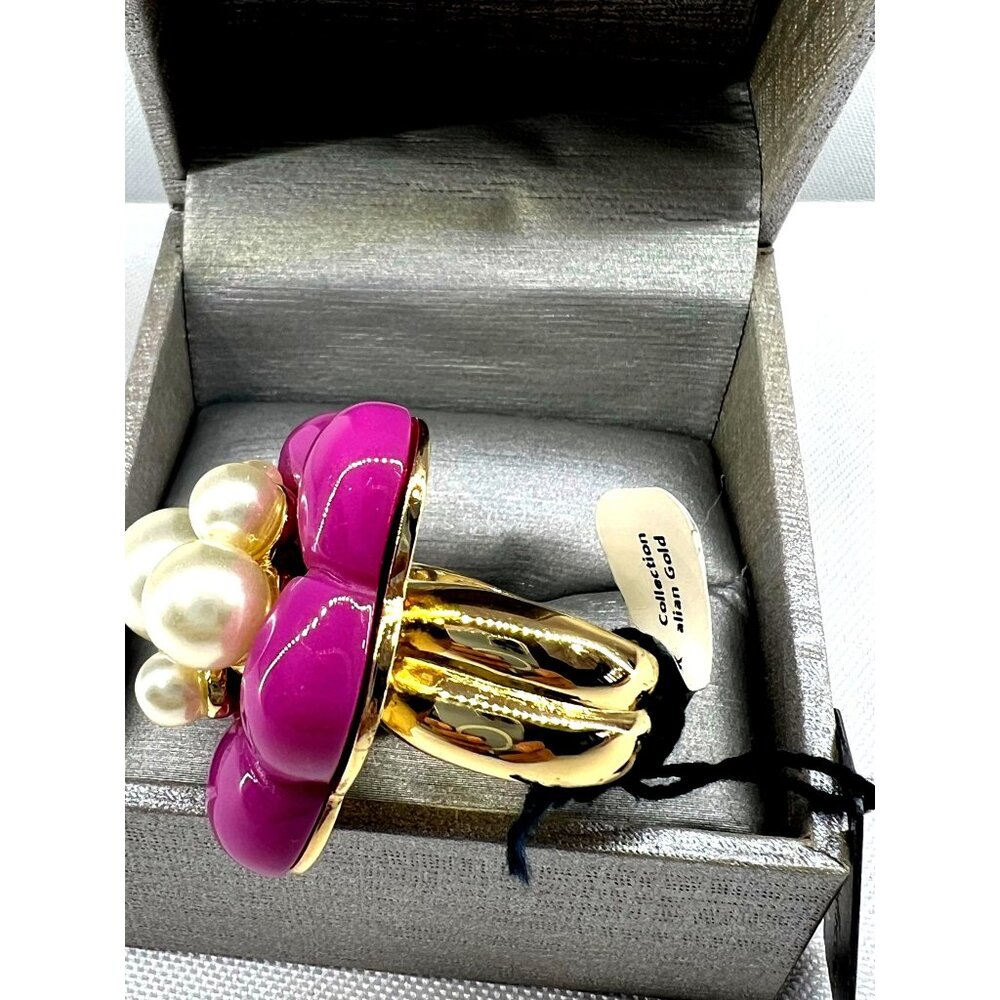 Stylish Purple and White Pearl Cocktail Ring Size 7 - Picture 4 of 4
